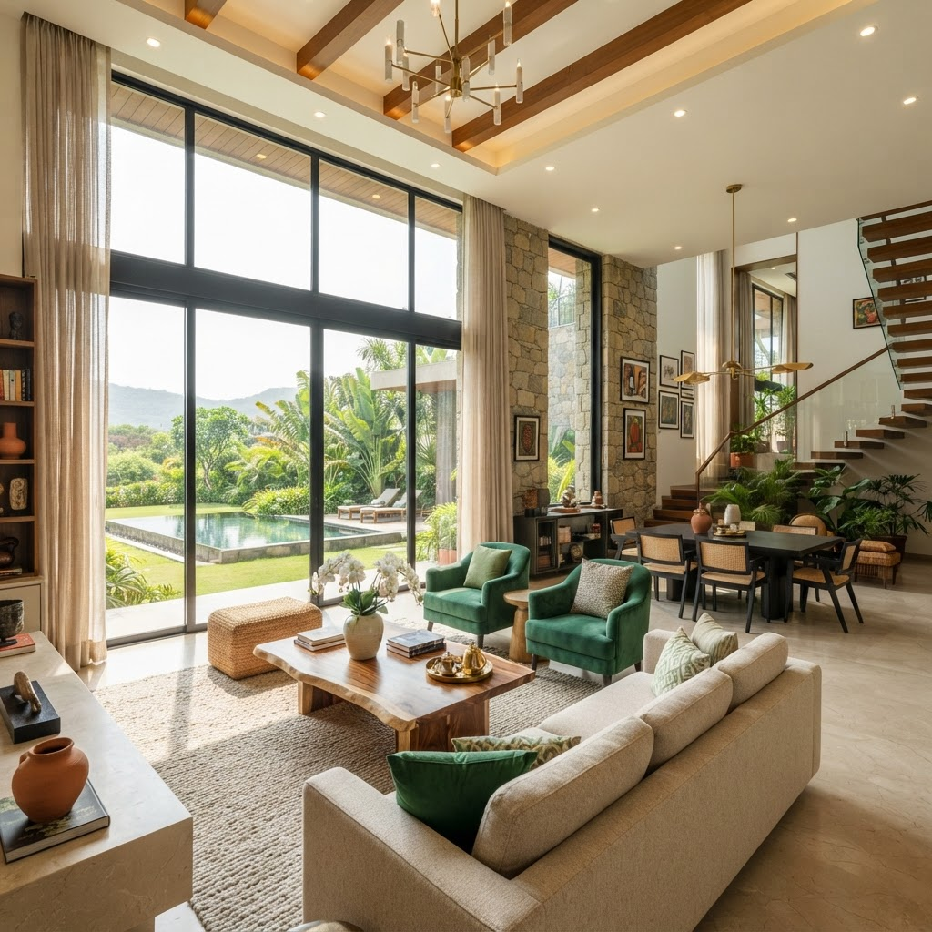 Bright modern villa interior living room